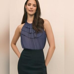 The Limited Purple Dot Sheer Ruffle Sleeveless Blouse